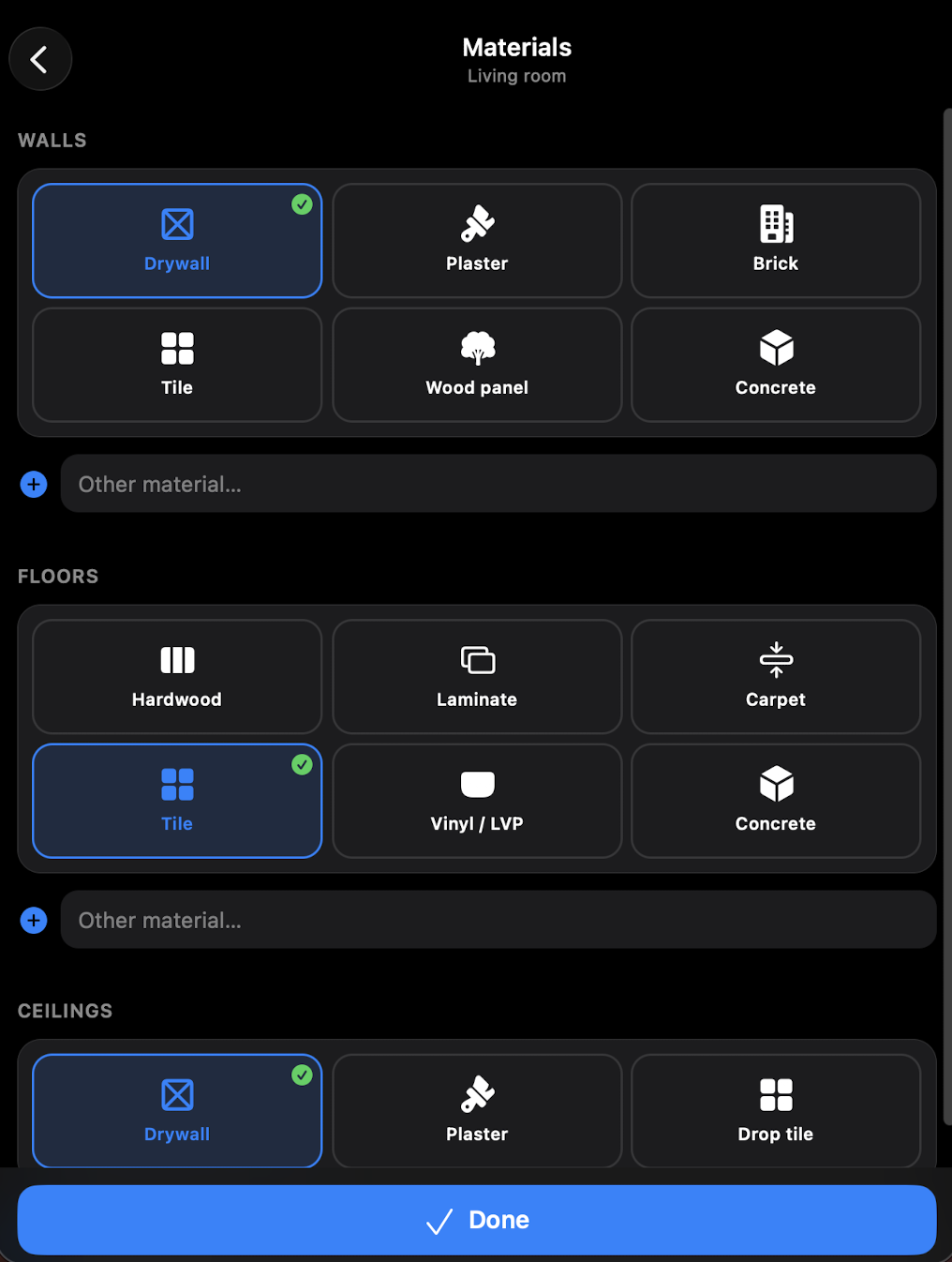 Material checklist